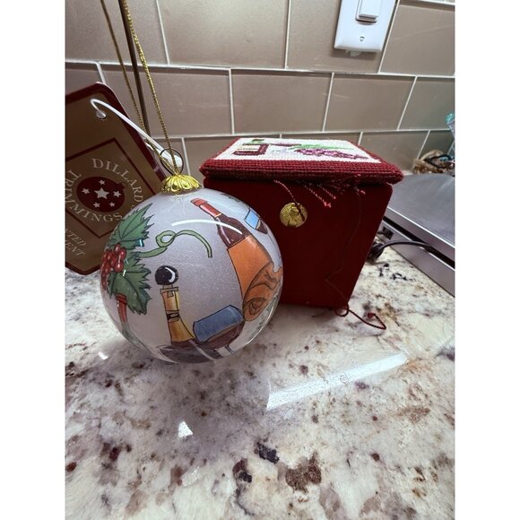 2 Dillards Trimings Inside painted Ornament Wine Velvet Needlepoint Box Read - Picture 12 of 13